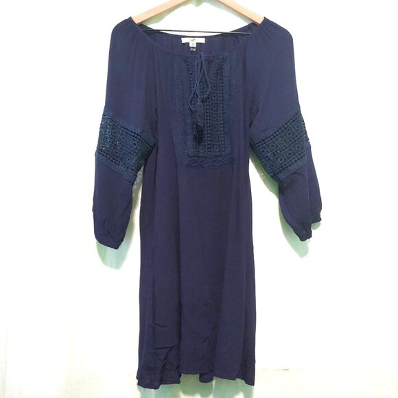Ya Los Angeles Dresses & Skirts - Ya Los Angeles tunic/dress womens Medium solid blue lace inset boho Fairy